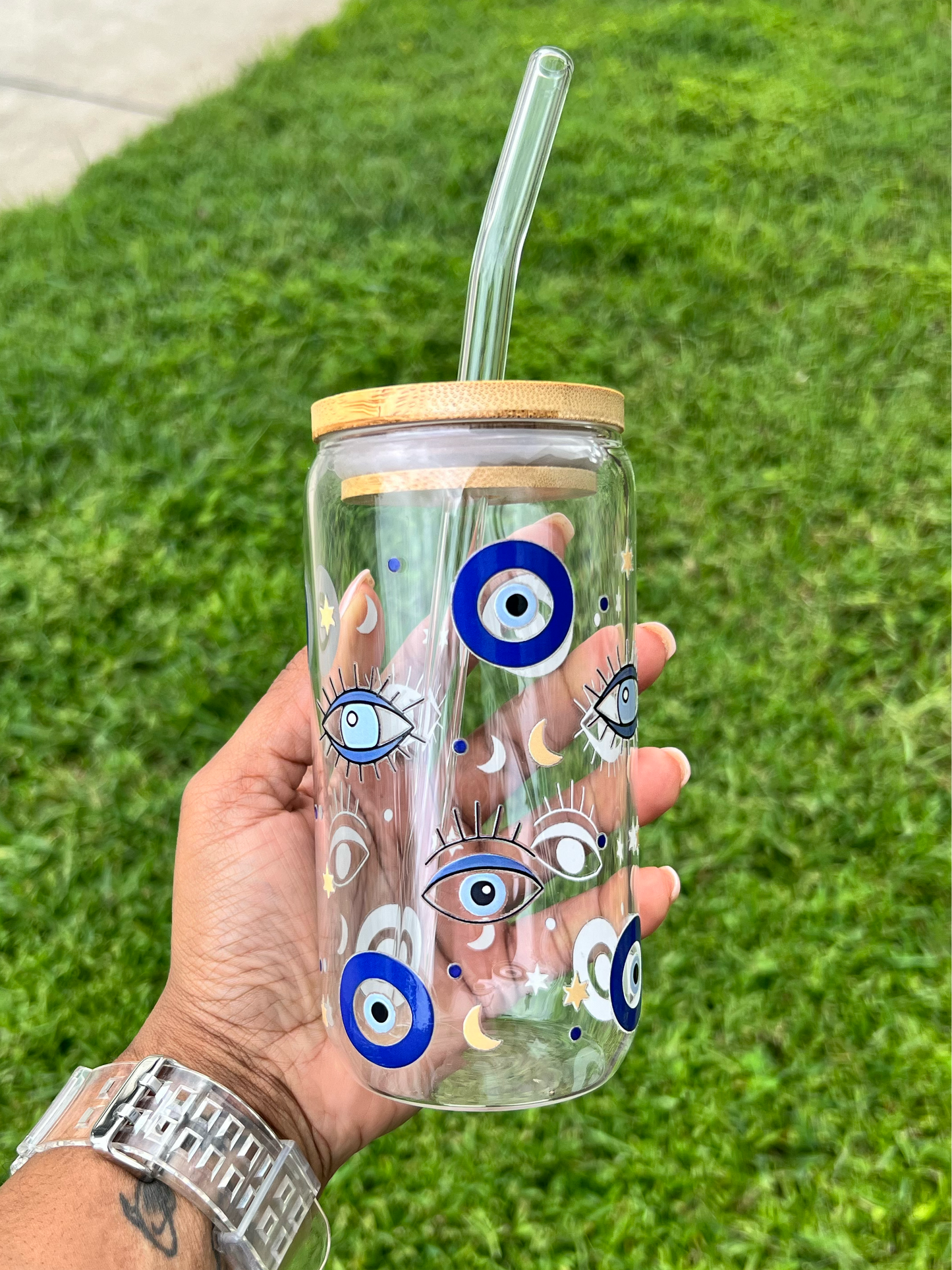 Turkish Evil Eye Glass Can - 16oz