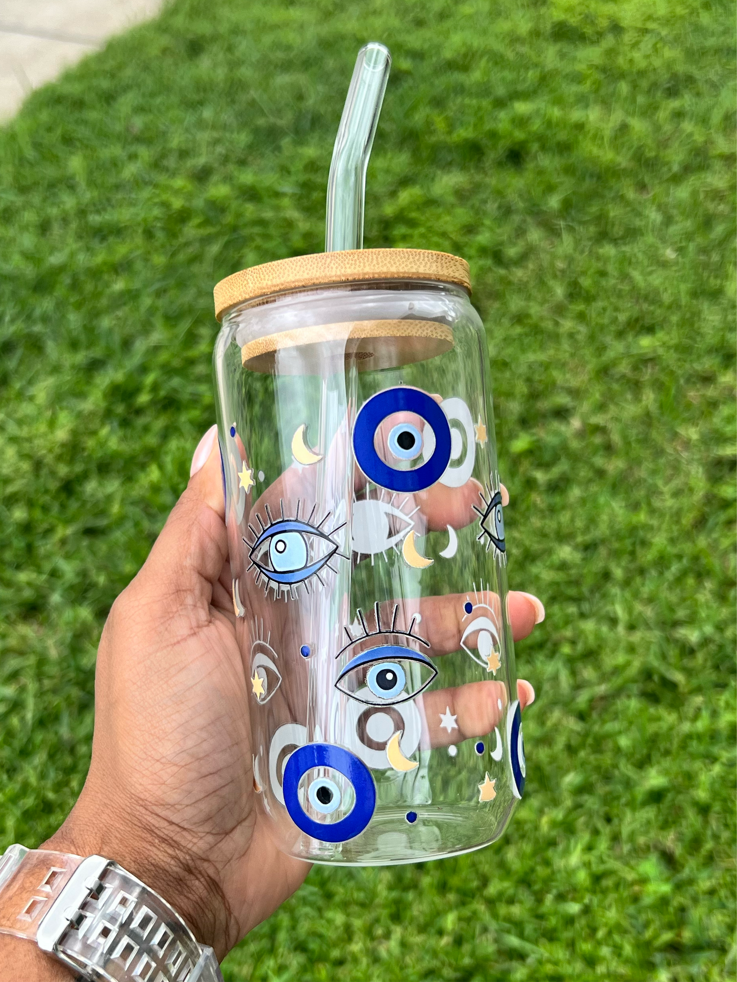 Turkish Evil Eye Glass Can - 16oz