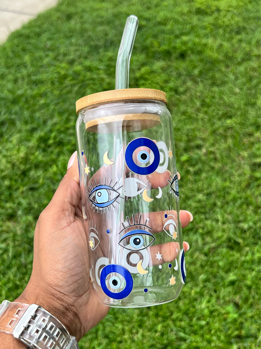 Turkish Evil Eye Glass Can - 16oz