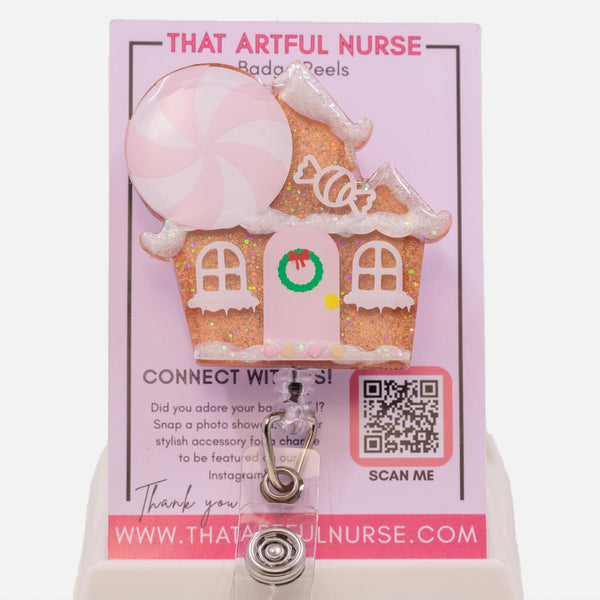 Pink Gingerbread House Badge Reel