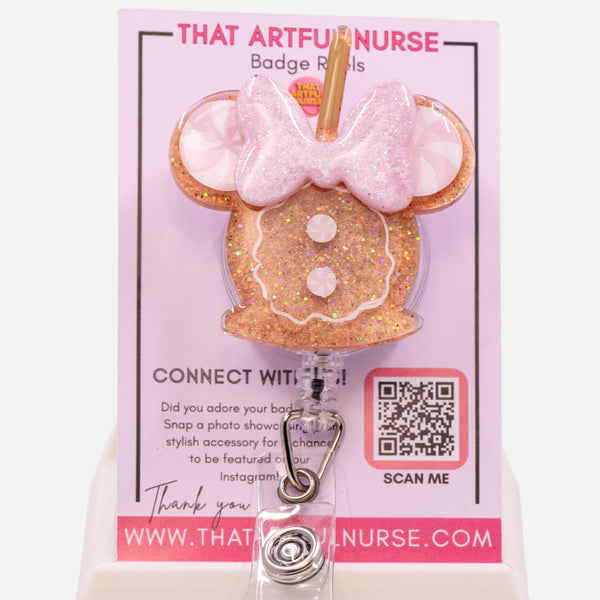Pink Gingerbread Bow Badge Reel