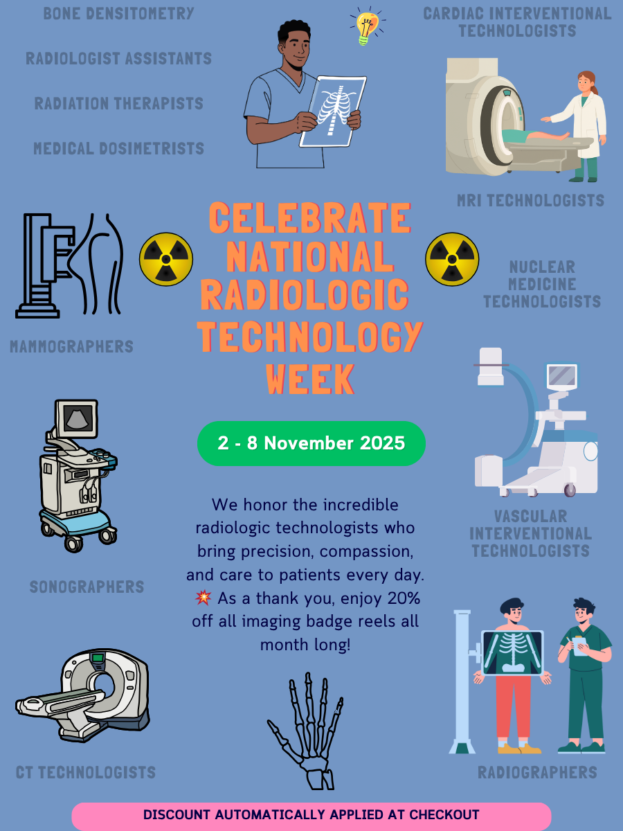  Promotional graphic for National Radiologic Technology Week with illustrations of radiology professionals and equipment.