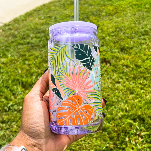 Tropical Leaves Snow Globe Tumbler - 16oz - That Artful Nurse