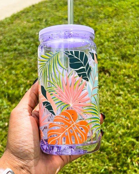 Tropical Leaves - 16oz Snow Globe Tumbler